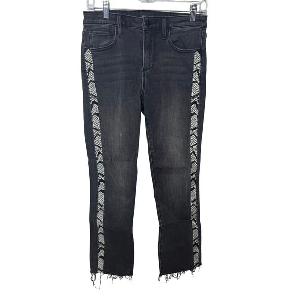Driftwood Denim - Driftwood Colette Jeans 26 Black Embroidered Side Stripe Boho Frayed Hem Denim
